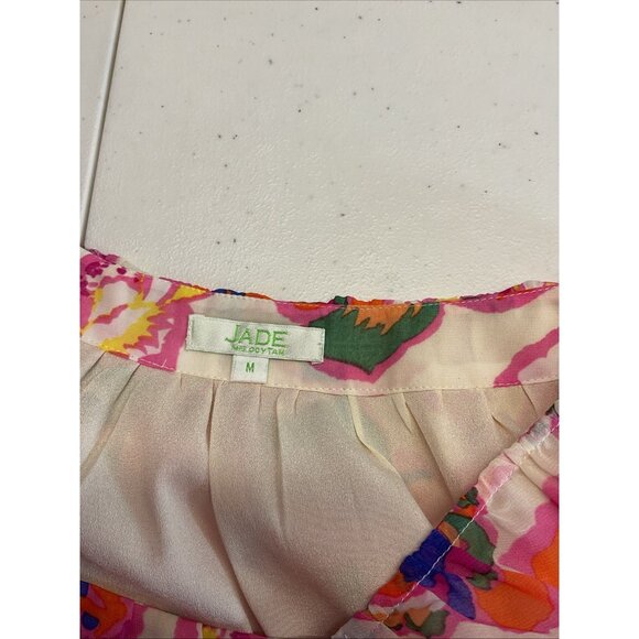 Jade Melody Tam Floral blouson long‎ slv chiffon flowy colorful Dress size M - Picture 3 of 11